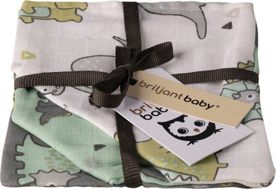 Washandjes Briljant Baby Hydrofiel Dino 3st Washandjes Briljant Baby Hydrofiel Dino 3st_1