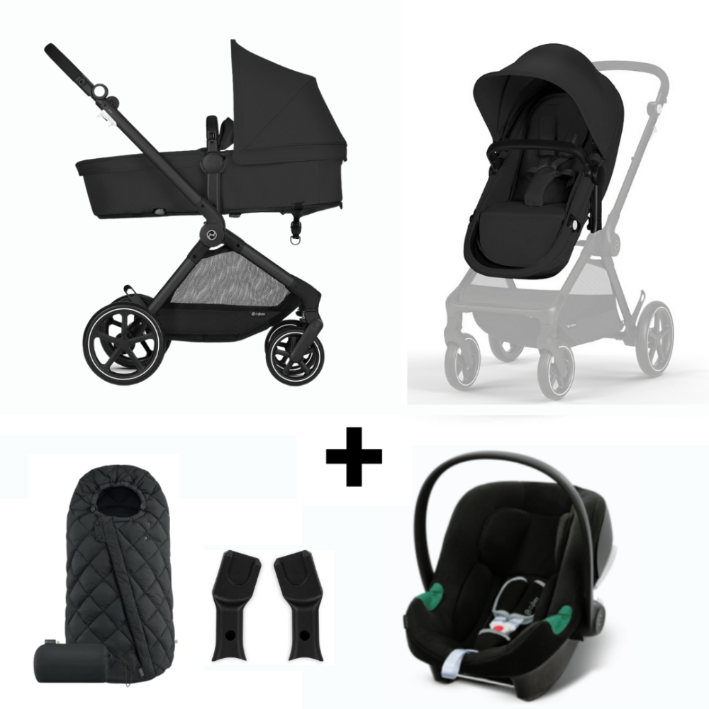 Kinderwagen Cybex Eos Basic Moon Black met Autostoel Aton B2 en Adapterset & Voetenzak null_1