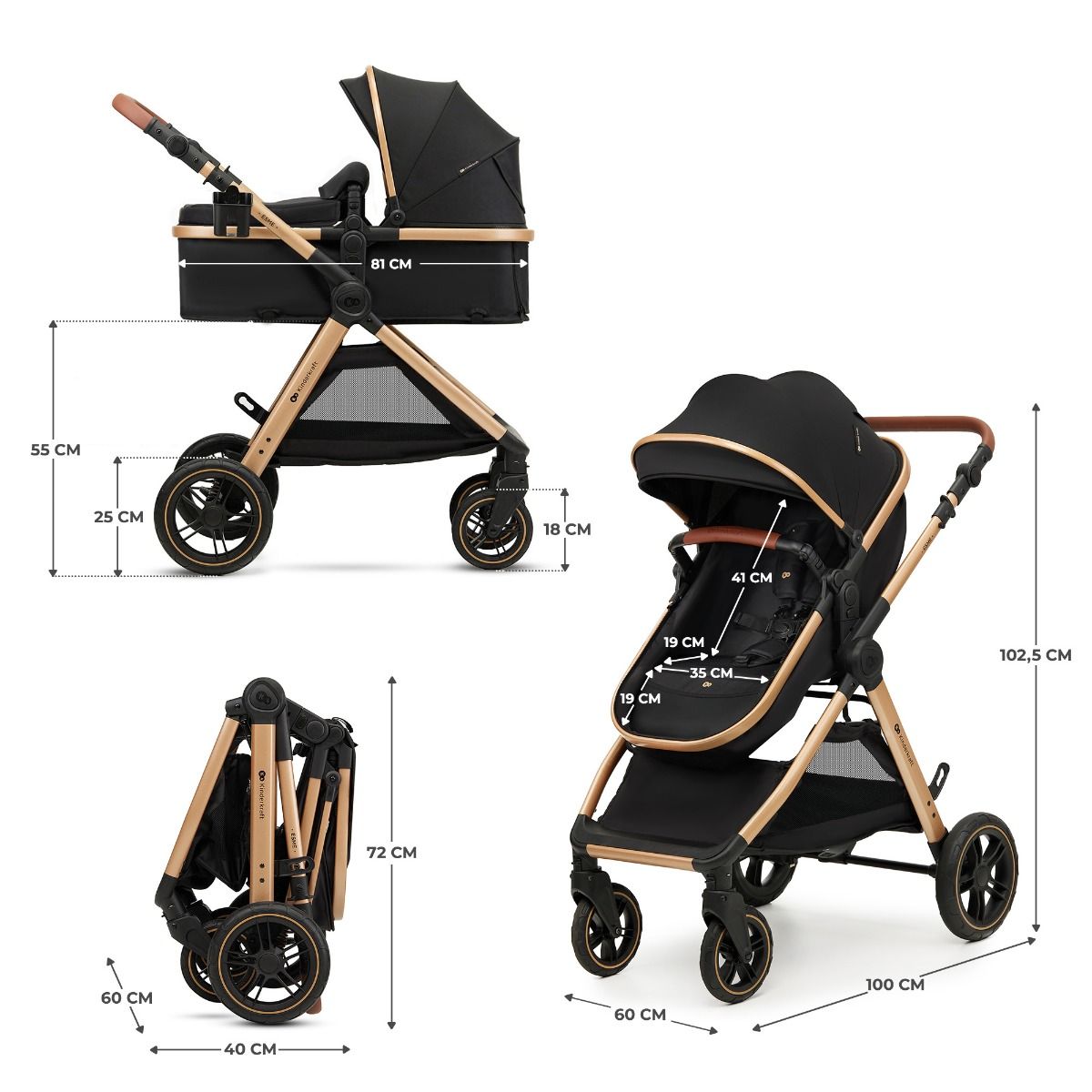 Kinderwagen Kinderkraft Esme V2 3-in-1 Pure Black Total Package Deal incl. Autostoel, Adapterset, Kinderstoel & Co-Sleeper null_11