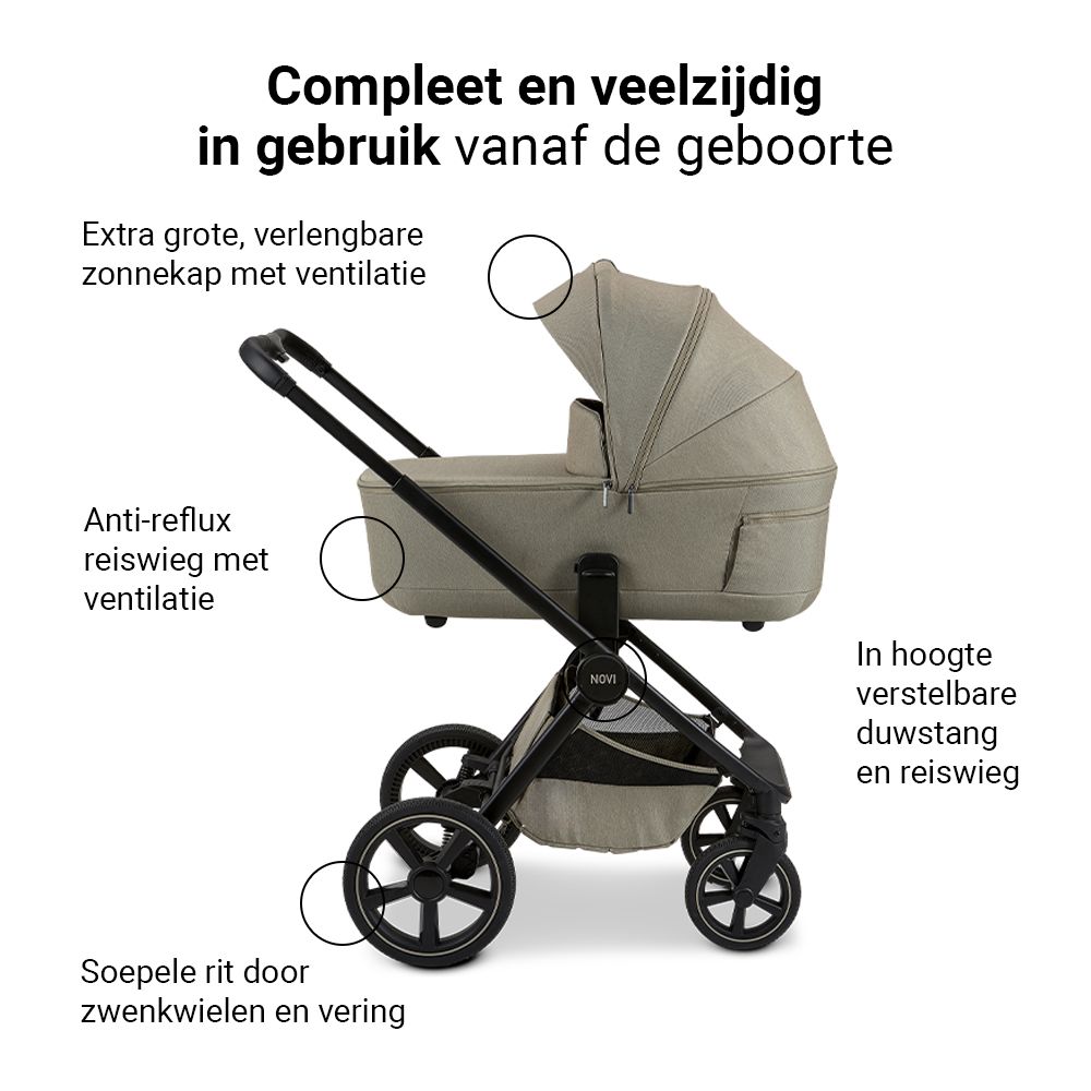 Kinderwagen Novi Luna Premium Solid Sand met Autostoel Jacky Pro 360 V2 & Base null_4