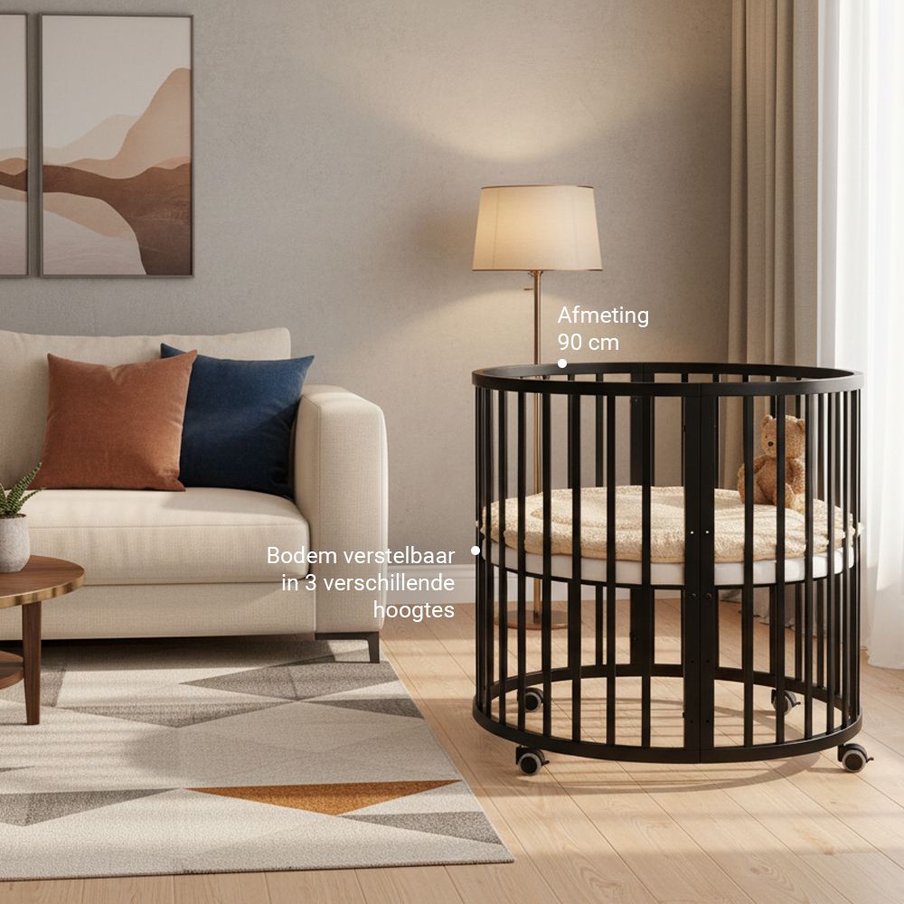 Set | Box Novi Mila Rond Black Incl. Boxmatras, Boxkleed en Babynest null_3