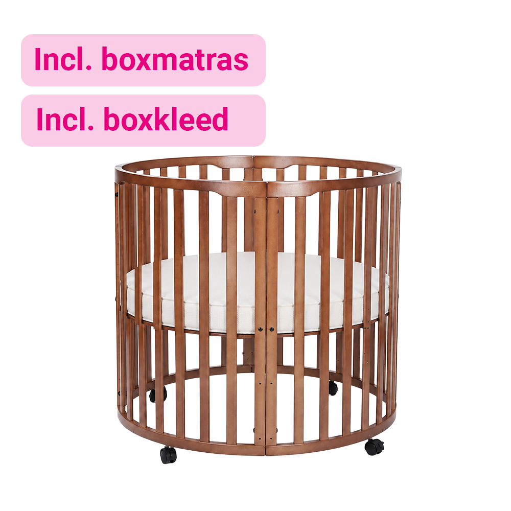 Set | Box Novi Nooni Rond Walnut Incl. Boxmatras en Boxkleed null_1