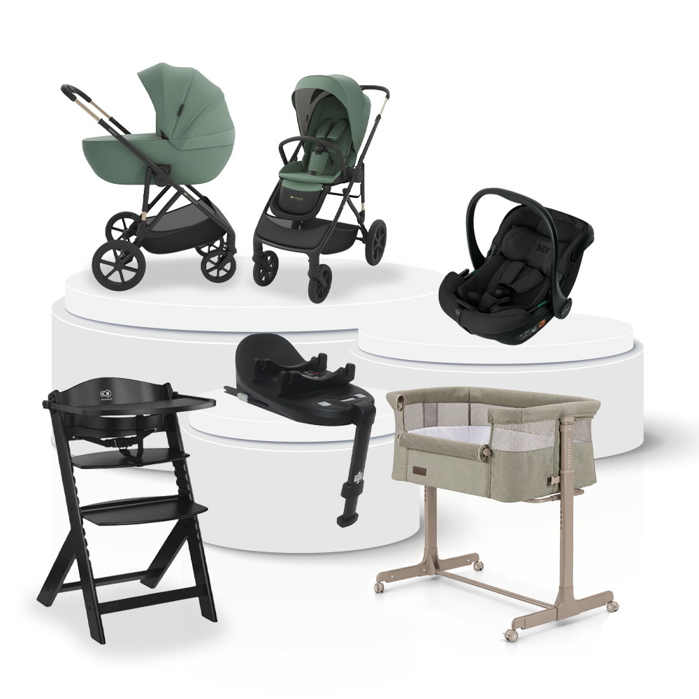 Kinderwagen Kinderkraft Prime3 Dark Green Total Package Deal incl. Autostoel, Base, Kinderstoel & Co-Sleeper null_1
