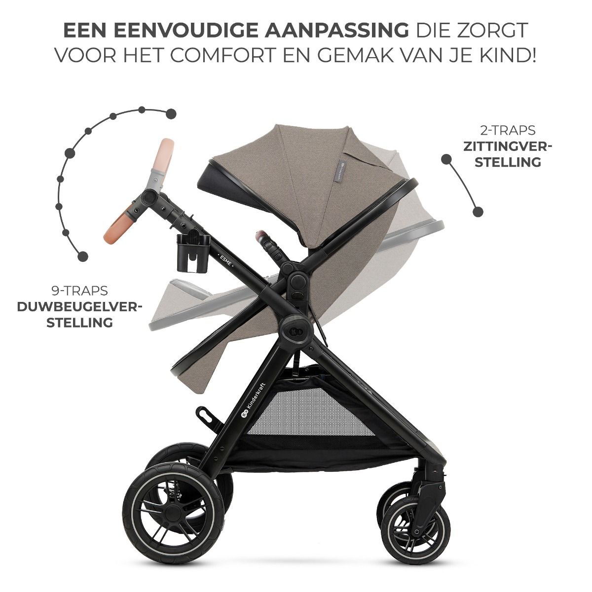 Kinderwagen Kinderkraft Esme V2 3-in-1 Sand Beige Total Package Deal incl. Autostoel, Adapterset, Kinderstoel & Co-Sleeper null_9