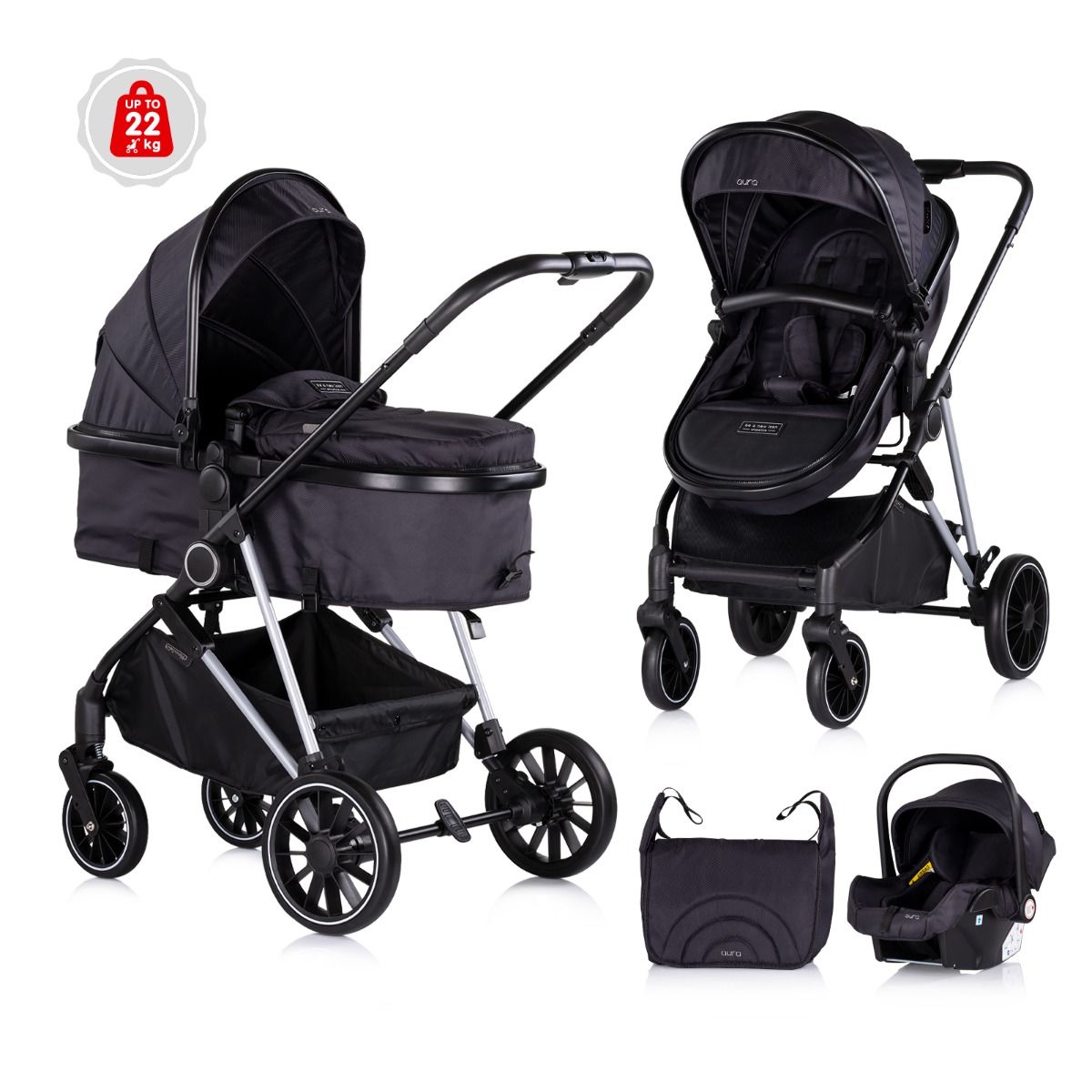 Kinderwagen Chipolino Aura 2-in-1 Blackberry + Autostoel Chipolino Aura Blackberry null_1
