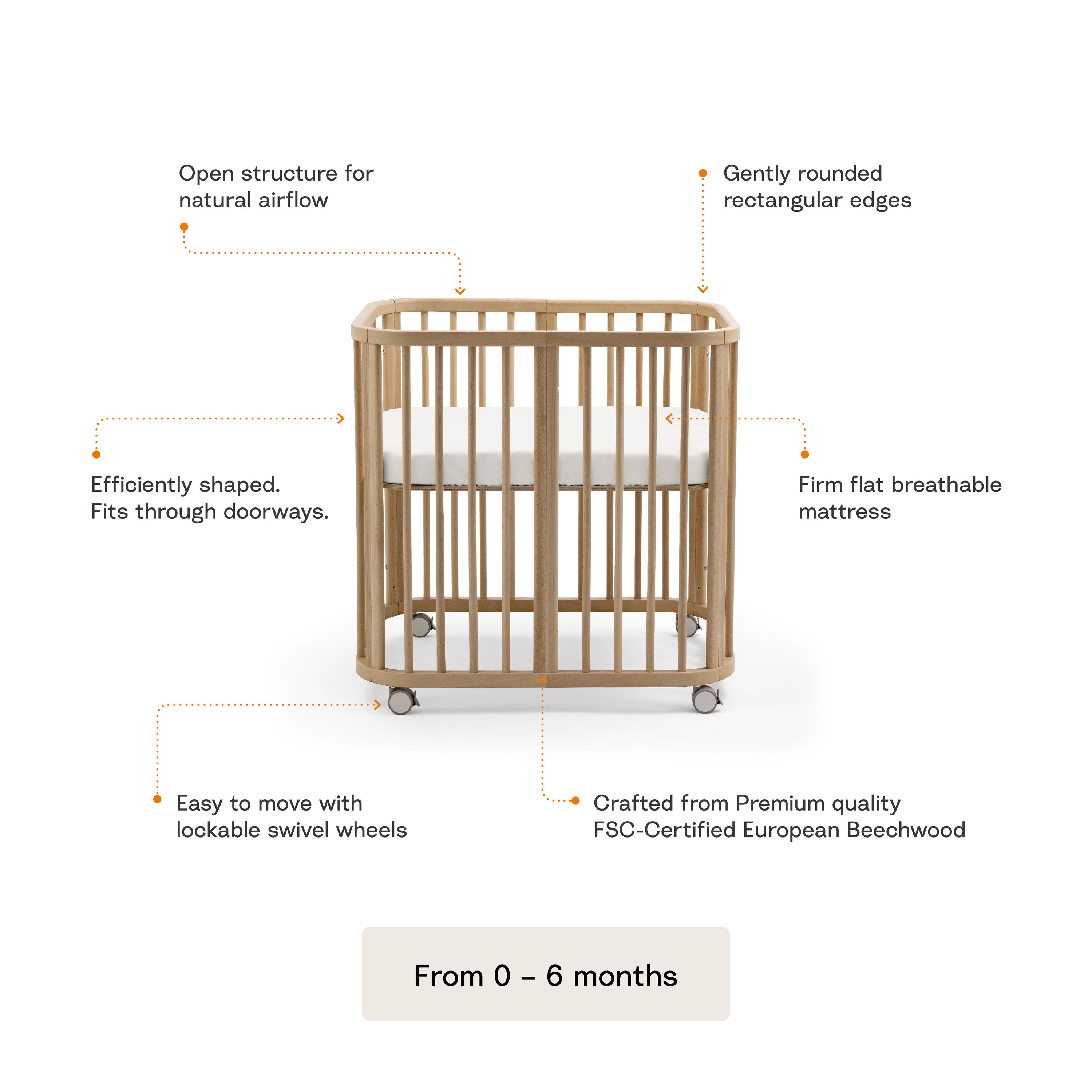 Set | Mini Bed Stokke® Nighti™ Vanilla White Incl. Matras Mini, Wieltjes en Hoeslaken null_2