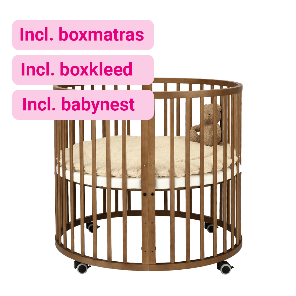 Set | Box Novi Mila Rond Walnut Incl. Boxmatras, Boxkleed en Babynest null_1