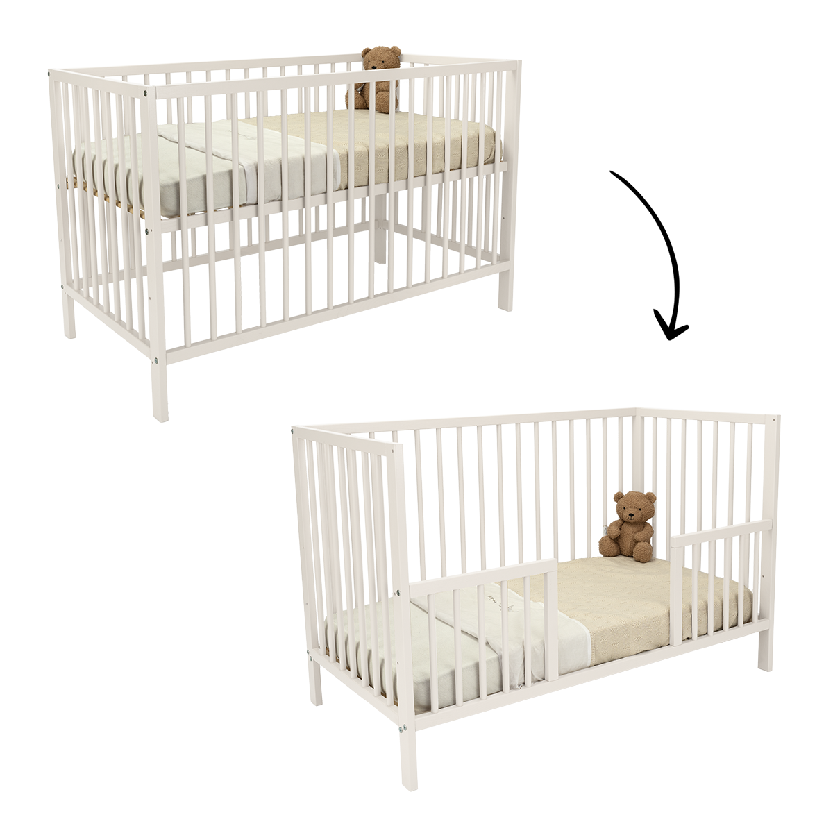 Babykamer Luca + Bastia (Meegroei Ledikant Luca Pure White 60x120 + XL-Commode Bastia Wit + Matras Cloudy) null_3