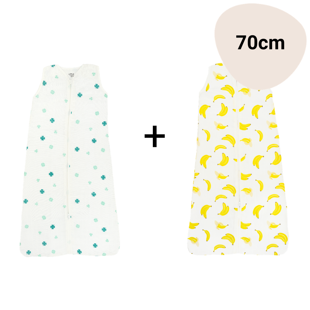 Set | 2x Slaapzak Little Boo Hydrofiel - Cozy Clover Teal + Go Bananas Yellow 70cm null_1