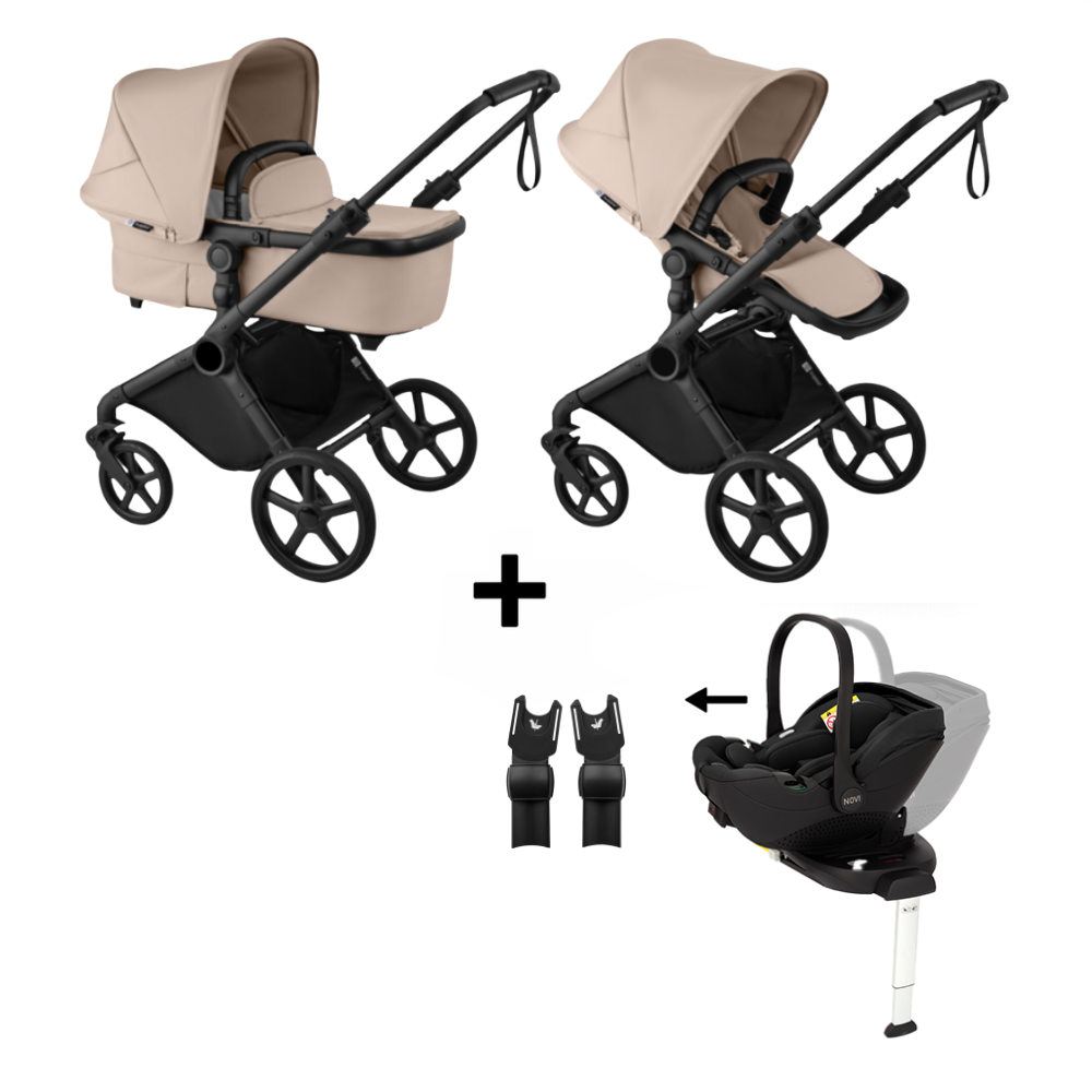 Kinderwagen Bugaboo Cub Compleet Black/Desert Taupe met Autostoel Joy Pro Glide 360°, Base & Adapterset null_1