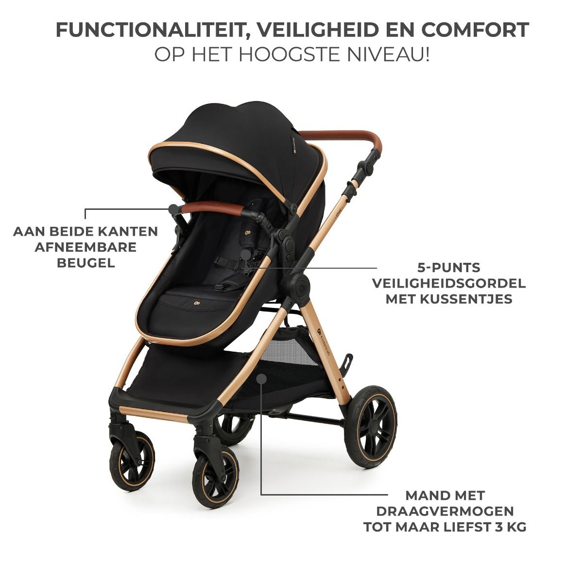 Kinderwagen Kinderkraft Esme V2 3-in-1 Pure Black Total Package Deal incl. Autostoel, Adapterset, Kinderstoel & Co-Sleeper null_10