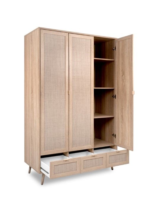 Babykamer Finori Bali Eiken/Riet Decor (Ledikant + Commode incl. Opzet + 3-deurskast) null_7