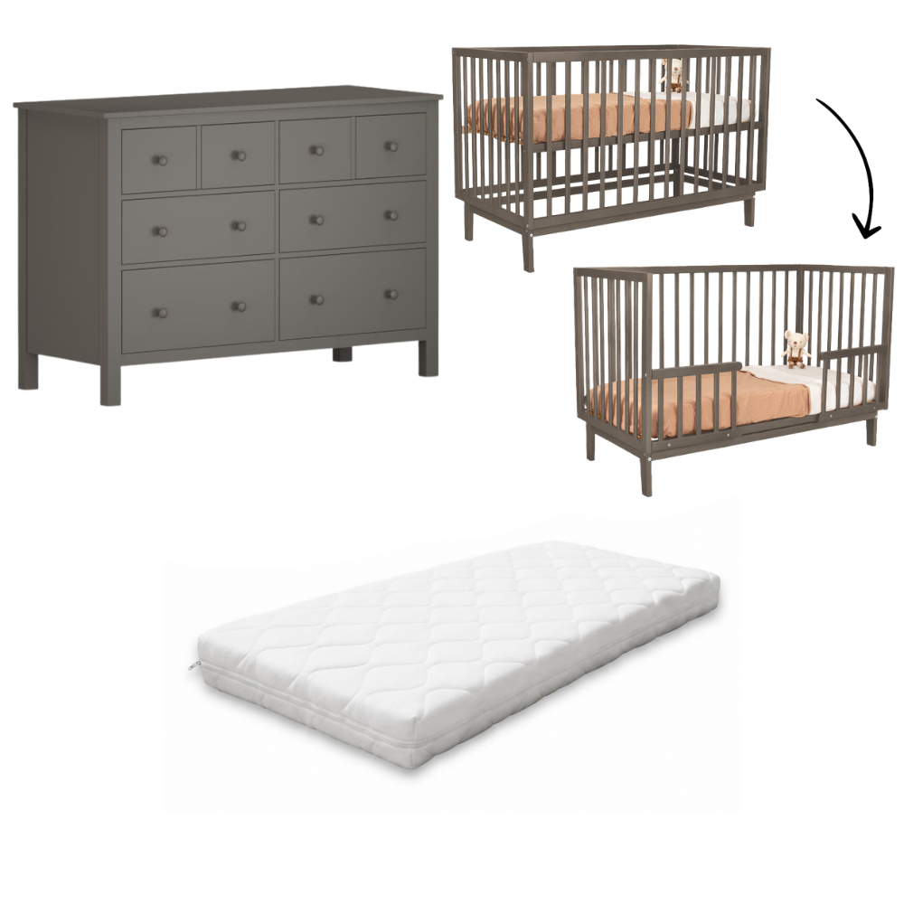 Babykamer Lauren + Bretagne (Meegroei Ledikant Lauren BonBon 60x120 + XL-Commode Bretagne Chocolate + Smrt. Cloudy Matras) null_2