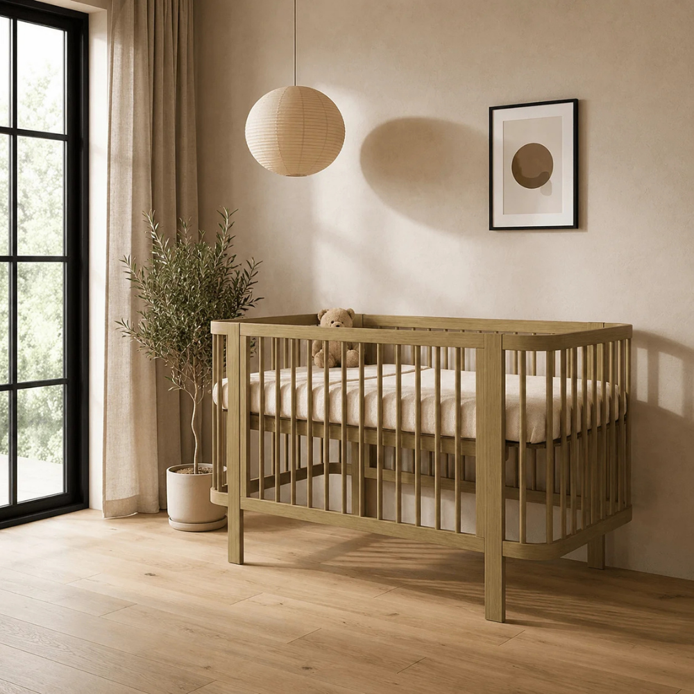 Babykamer Klara + Bastia (Meegroei Ledikant Klara Walnut 70x140 incl. bedzijde + XL-Commode Bastia Clay) null_9