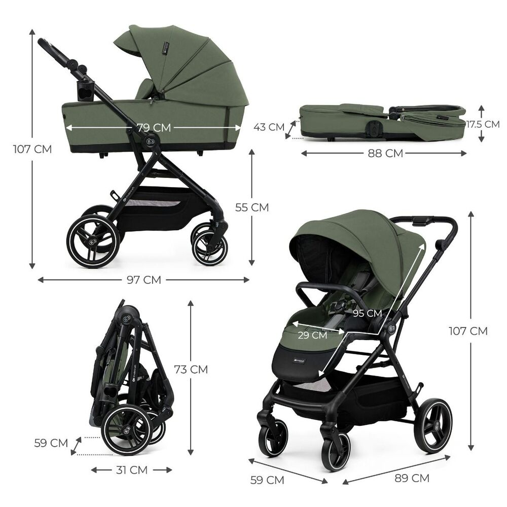 Kinderwagen Kinderkraft Yoxi 2-in-1 Mystic Green Total Package Deal incl. Autostoel, Base, Kinderstoel & Co-Sleeper null_14