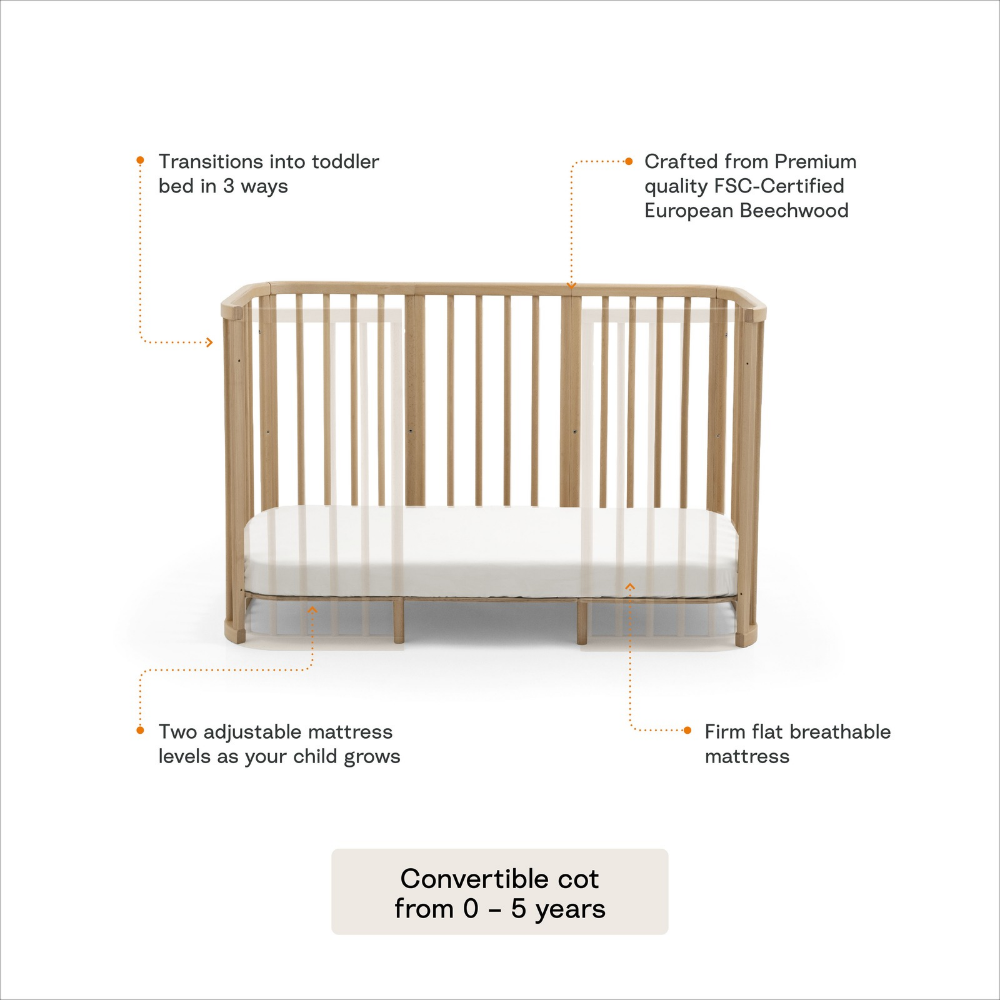 Set | Mini Bed Stokke® Nighti™ Naturel Incl. Extension, Matras Mini, & Bed, Wieltjes en Hoeslaken null_3