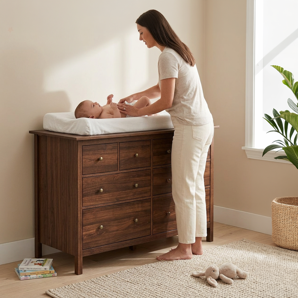 Babykamer Lauren + Sienna (Meegroei Ledikant Lauren Walnut 60x120 + Commode Grande Sienna Walnut + Smrt. Cloudy Matras) null_19