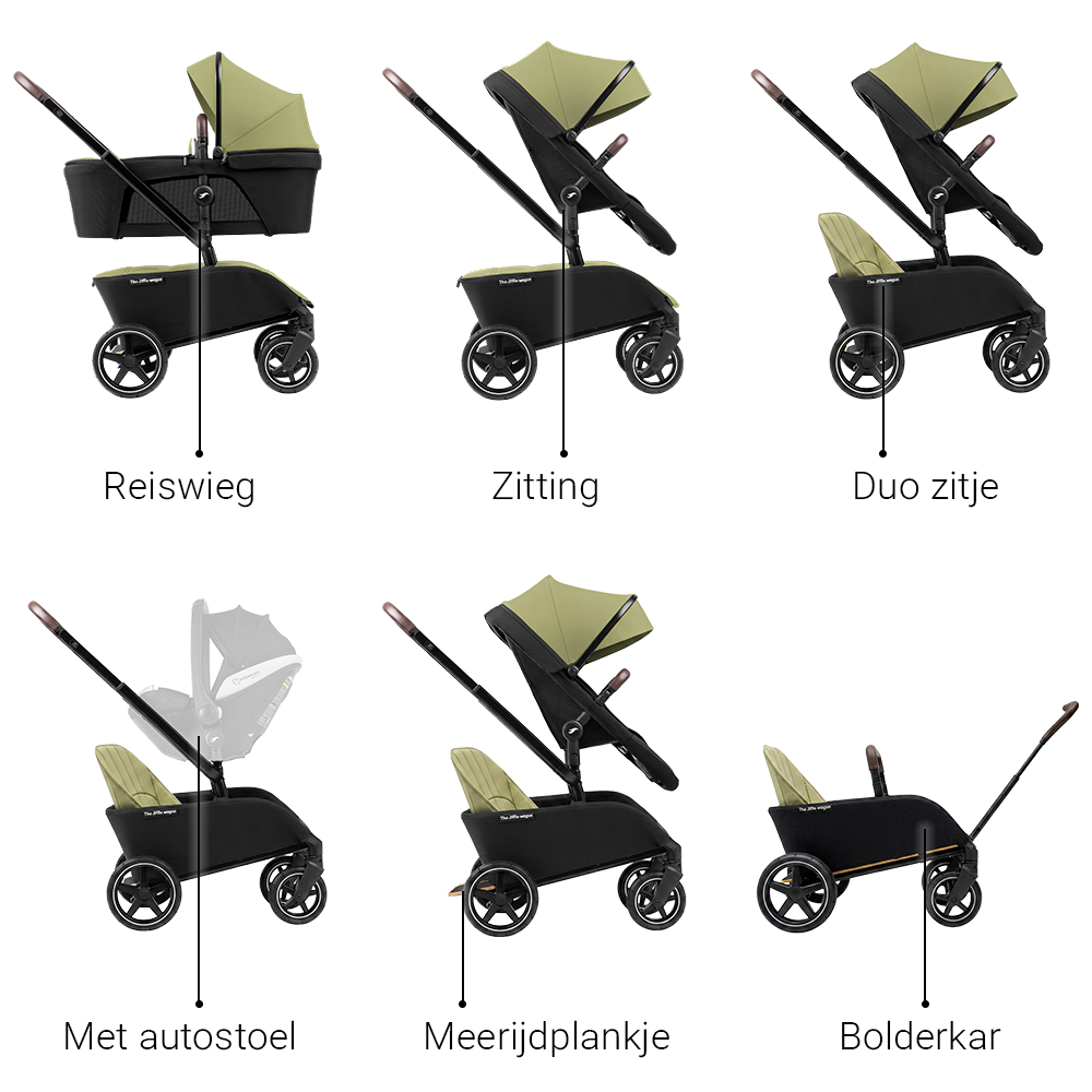 Kinderwagen The Jiffle Wagon Green + GRATIS Bolderkarzitje & Voetenzak null_4