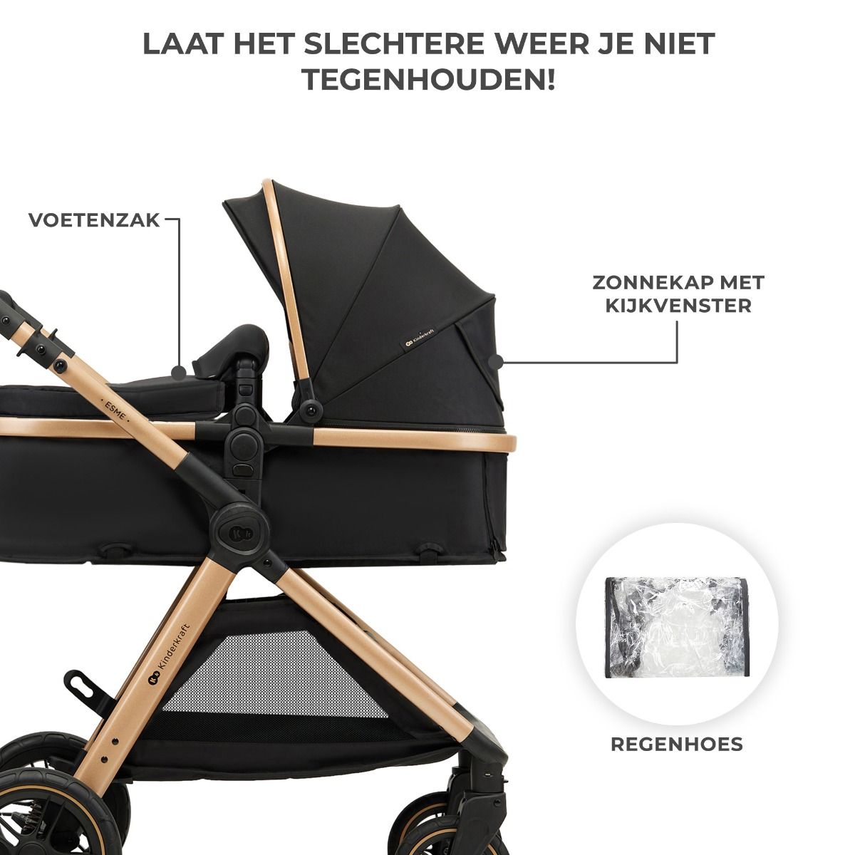 Kinderwagen Kinderkraft Esme V2 3-in-1 Pure Black Total Package Deal incl. Autostoel, Adapterset, Kinderstoel & Co-Sleeper null_8