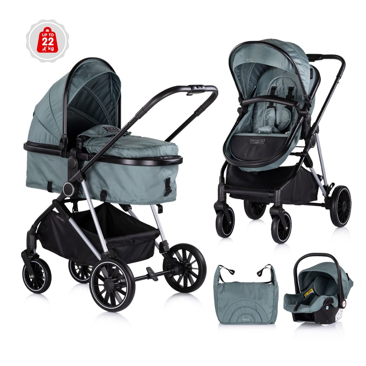 Kinderwagen Chipolino Aura 2-in-1 Basil + Autostoel Chipolino Aura Basil null_1