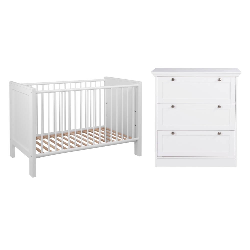 Babykamer Finori Landwood Wit (Ledikant + Commode 3-lades) null_1
