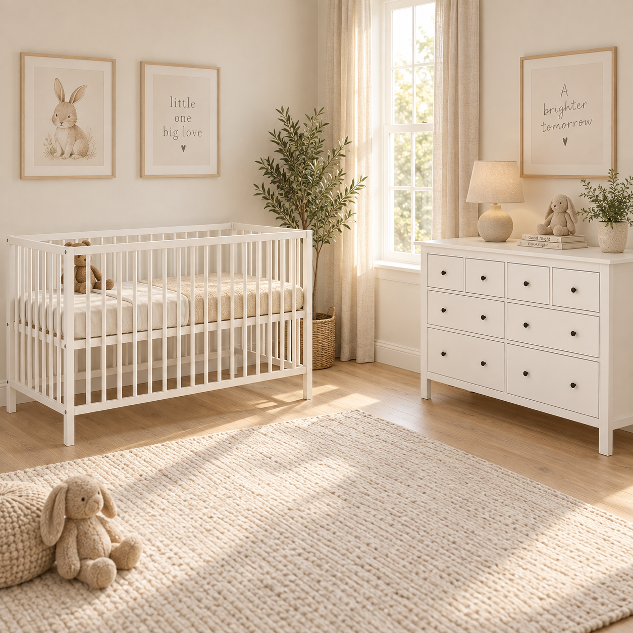 Babykamer Luca + Bastia (Meegroei Ledikant Luca Pure White 60x120 + XL-Commode Bastia Wit + Matras Cloudy) null_1