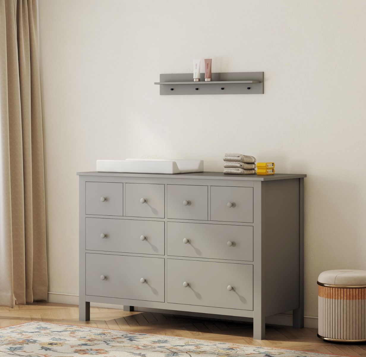 Babykamer (Meegroeiledikant Florine Amber Oak 70x140 + XL-Commode Bretagne Biscotti) null_13