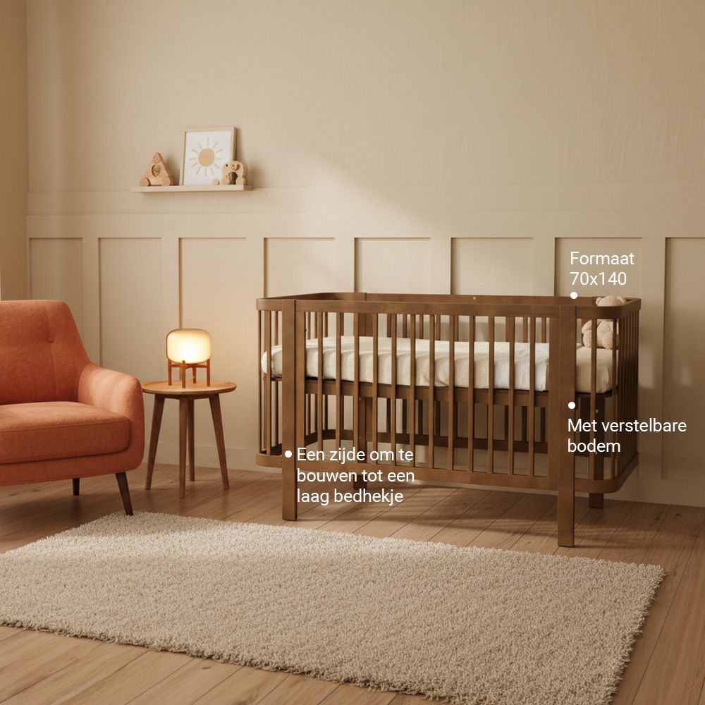 Meegroei Ledikant Novi Klara Incl. Bedzijde 70x140 Walnut null_3