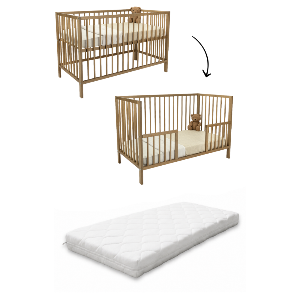 Set Ledikant Luca Walnut Wash + Matras Cloudy null_2