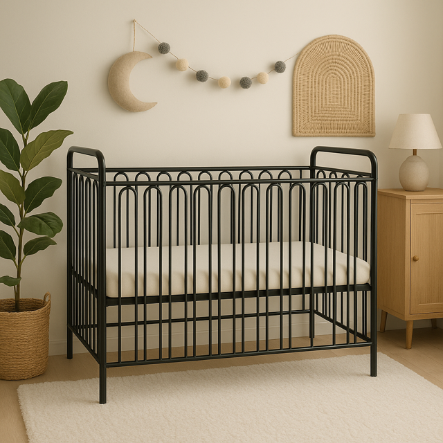 Babykamer Royal + Bretagne (Ledikant Royal Black 60x120 + Commode Bretagne Zwart + Matras Cloudy) null_2
