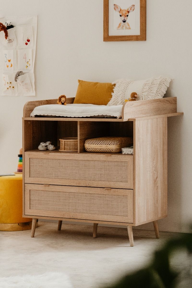Babykamer Finori Bali Eiken/Riet (Ledikant + Commode incl. Opzet + 2-deurskast) null_6