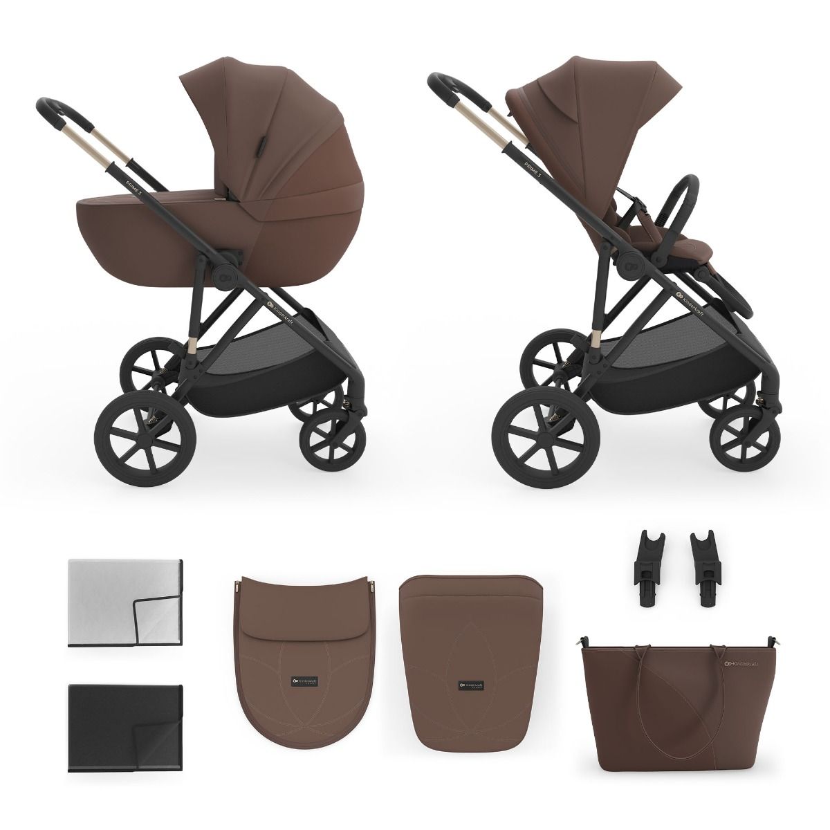 Kinderwagen Kinderkraft Prime3 Velvet Mocca Total Package Deal incl. Autostoel, Base, Kinderstoel & Co-Sleeper null_2