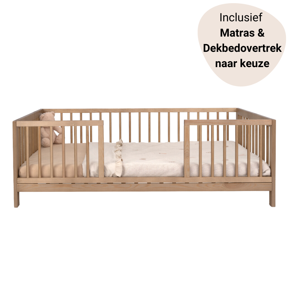 Set | Peuterbed Colorfull Home Liam V2 70x140 Pure Walnut incl. Matras & Dekbedovertrek null_1