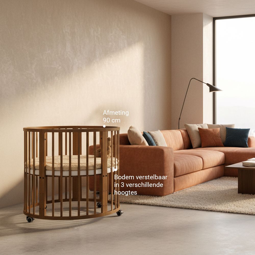 Set | Box Novi Mila Rond Walnut Incl. Boxmatras, Boxkleed en Babynest null_3