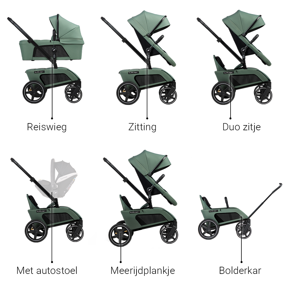Kinderwagen The Jiffle Wagon 2+ Plus Pine + Autostoel Cloud G3, Base, Adapterset & Bolderkar- en Duozitje null_3