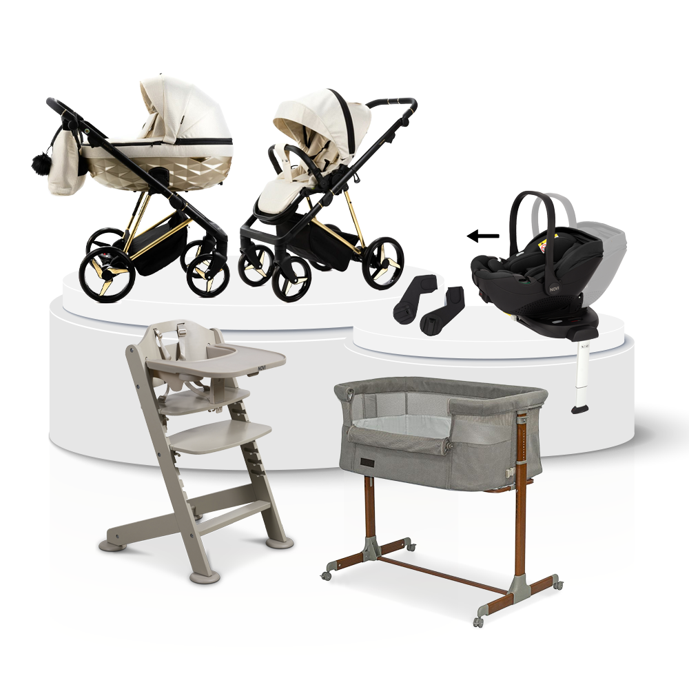Kinderwagen Adamex Quantum Beige Gold Star Total Package Deal incl. Autostoel, Base, Kinderstoel & Co-sleeper null_1
