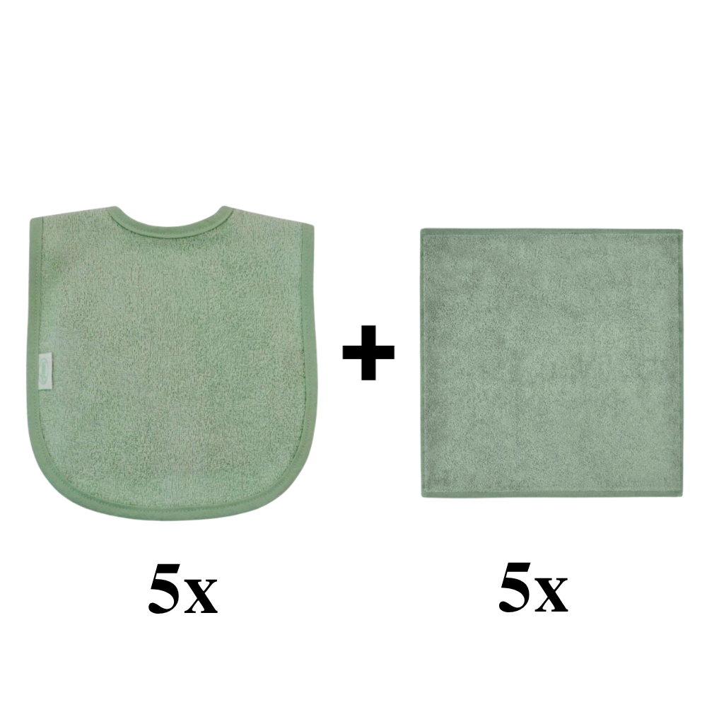 Set | 5x Slabber en 5x Spuugdoek Funnies Uni Stone Green null_1