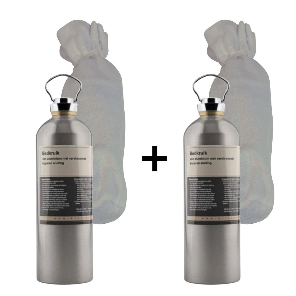 SET | 2x Kruik Briljant Baby Aluminium + 2x Kruikenzak Basic Grijs null_1