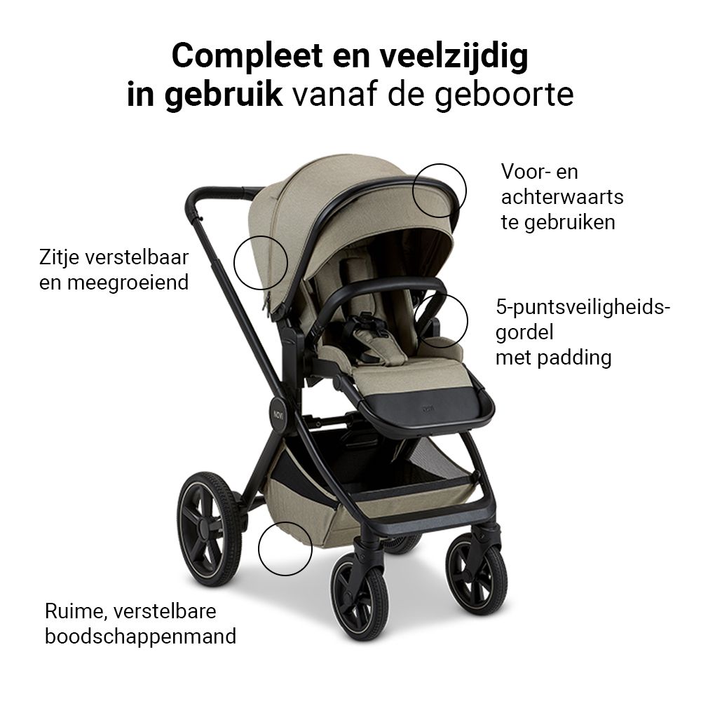 Kinderwagen Novi Luna Premium Solid Sand met Autostoel Jacky Pro 360 V2 & Base null_5