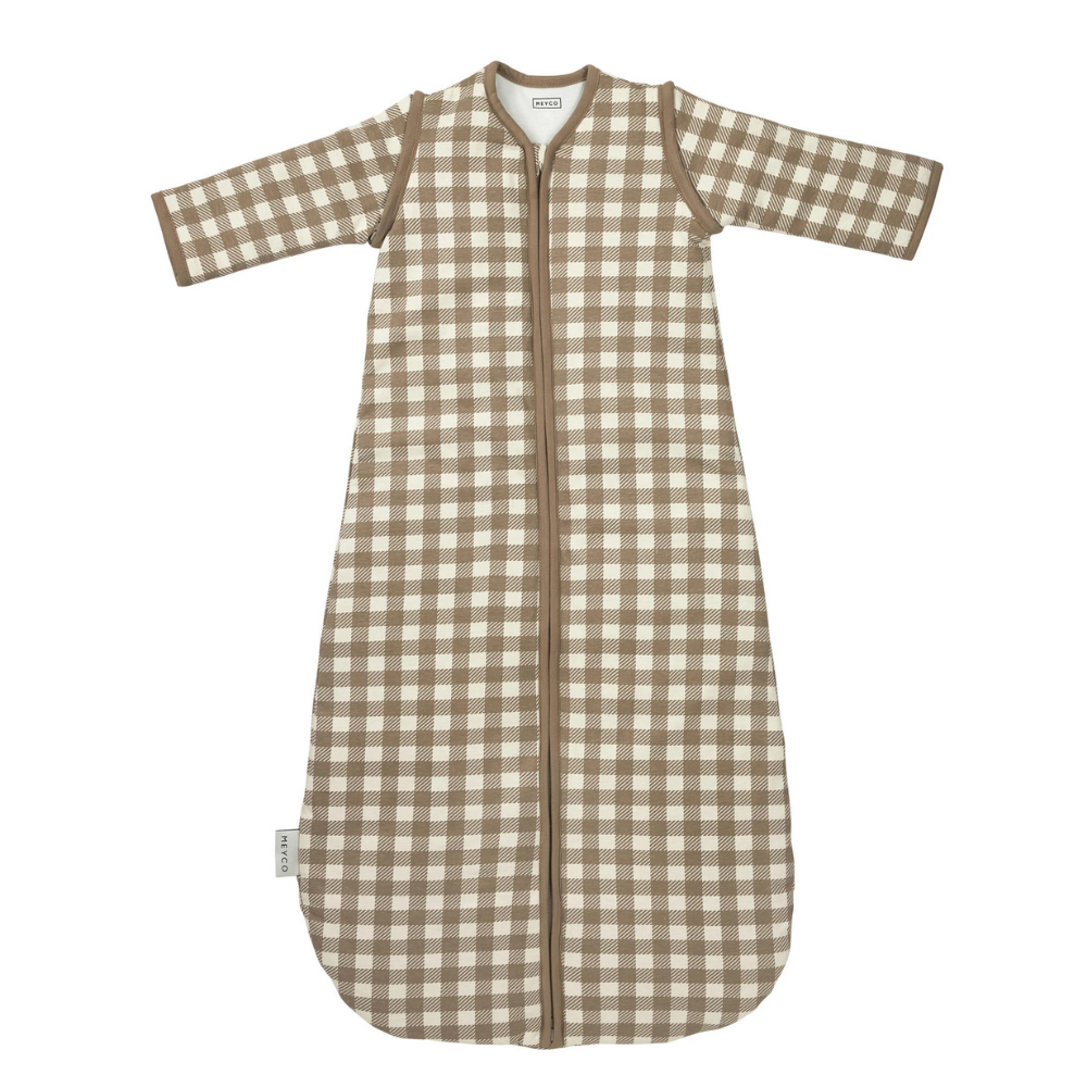 Slaapzak Meyco Gevoerd Afritsbare Mouw Vichy Square 90cm Dark Taupe