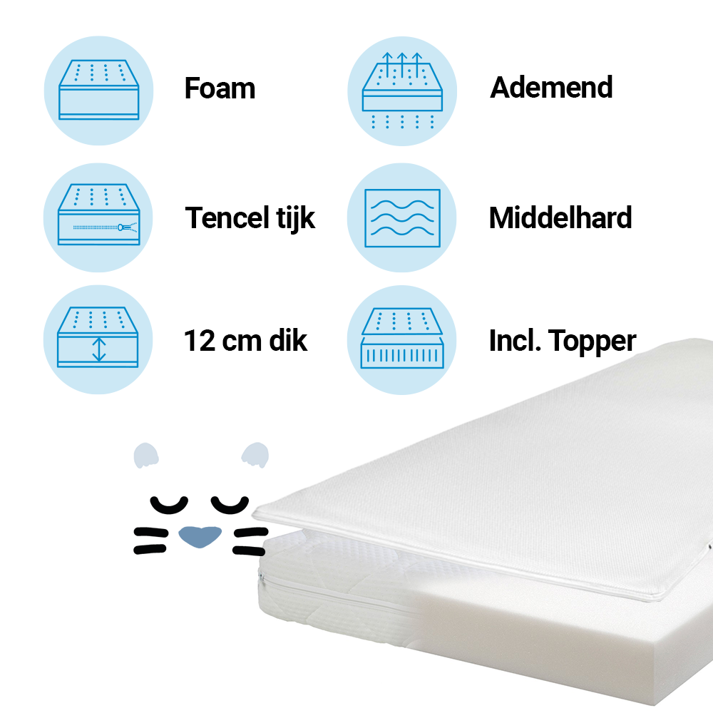 Matras Peuterbed + Topper ZZZOO 70x140 Airgosafe Panter
