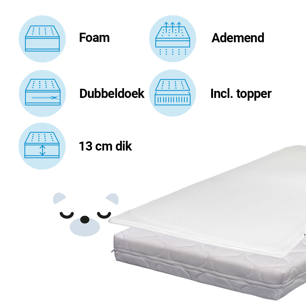Matras Kleuterbed + Topper ZZZOO 80x160 Airgosafe Beer