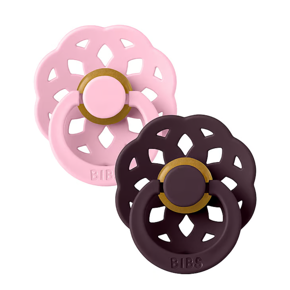 Fopspeen BIBS Round Boheme Latex 6-12mnd Baby/Pink/Plum 2-pack