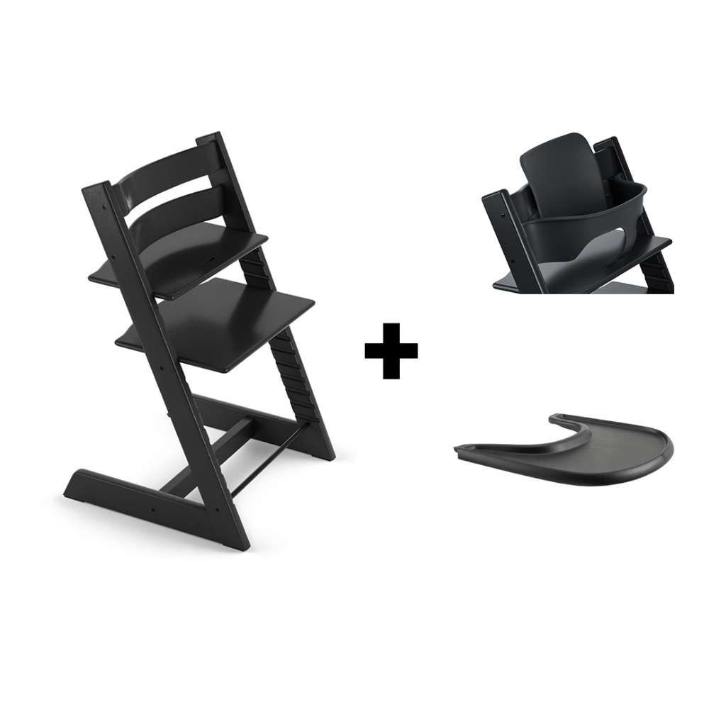 Set | Kinderstoel Stokke® Tripp Trapp® Black + Babyset + Eetblad
