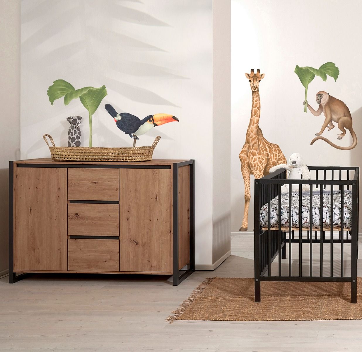 Babykamer Finori Denver Eiken/Antraciet (Ledikant Basic Open Grey + Commode) Babykamer Finori Denver Eiken/Antraciet (Ledikant Basic Open Grey + Commode)