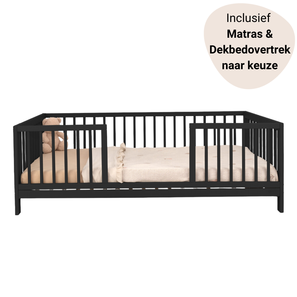 Set | Peuterbed Colorfull Home Liam V2 70x140 Pure Black incl. Matras & Dekbedovertrek
