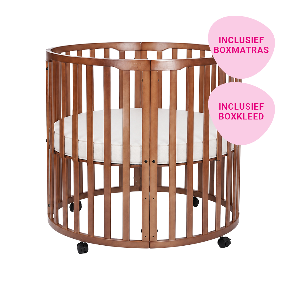 Set | Box Novi Nooni Rond Walnut Incl. Boxmatras en Boxkleed