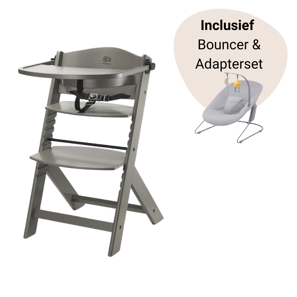 Kinderstoel Kinderkraft Enock 3-in-1 Brown met Bouncer & Adapterset