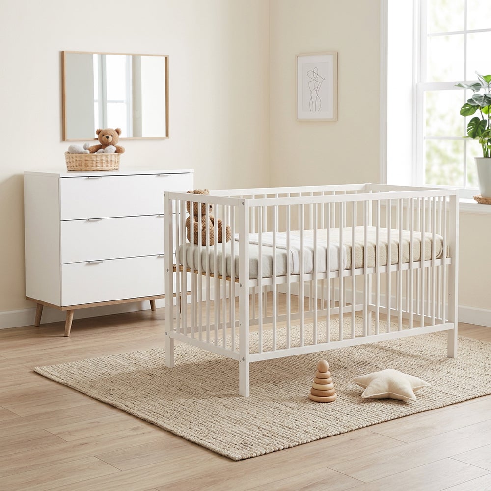 Babykamer Finori Göteborg + Lotus Pure White (Ledikant + Commode)