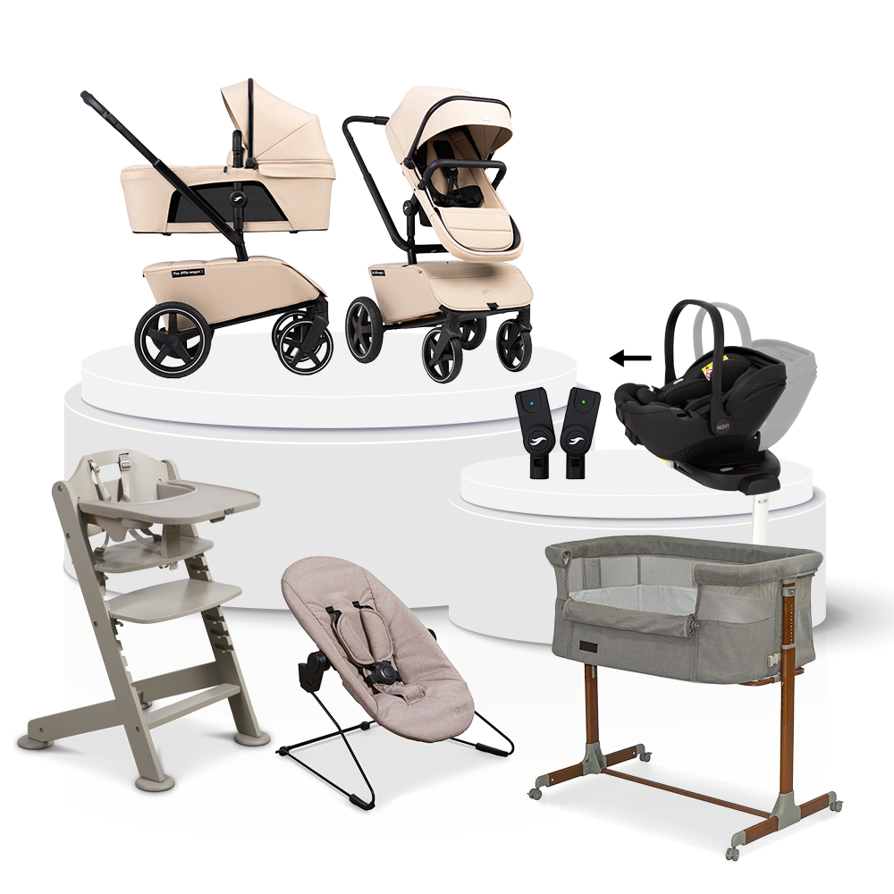 Kinderwagen The Jiffle V2 Clay Total Package Deal incl. Autostoel, Base, Kinderstoel & Co-sleeper